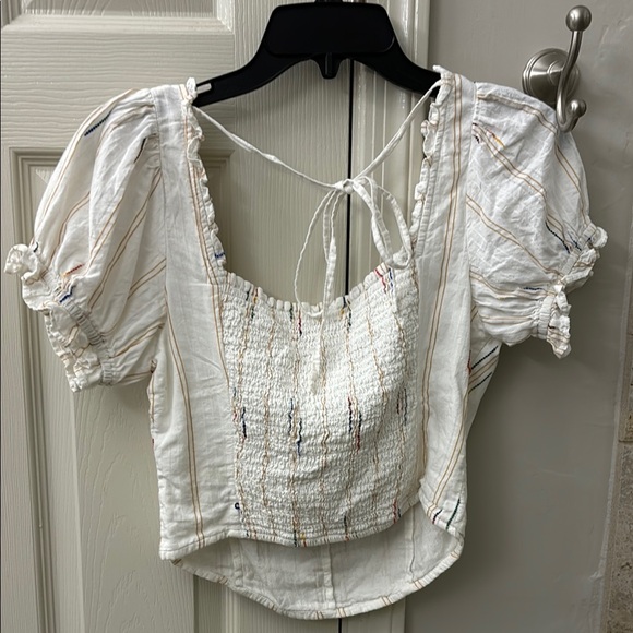 Free People White Smocked Blouse with Cap Sleeves - Picture 3 of 3